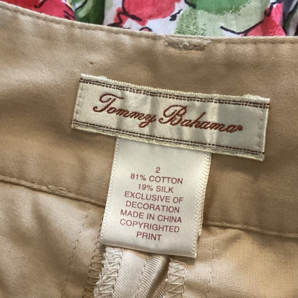 Vtg Tommy Bahama Womens Capris Size 2 Hawaiian Tropical Beige Floral Cotton Silk - Picture 2 of 14